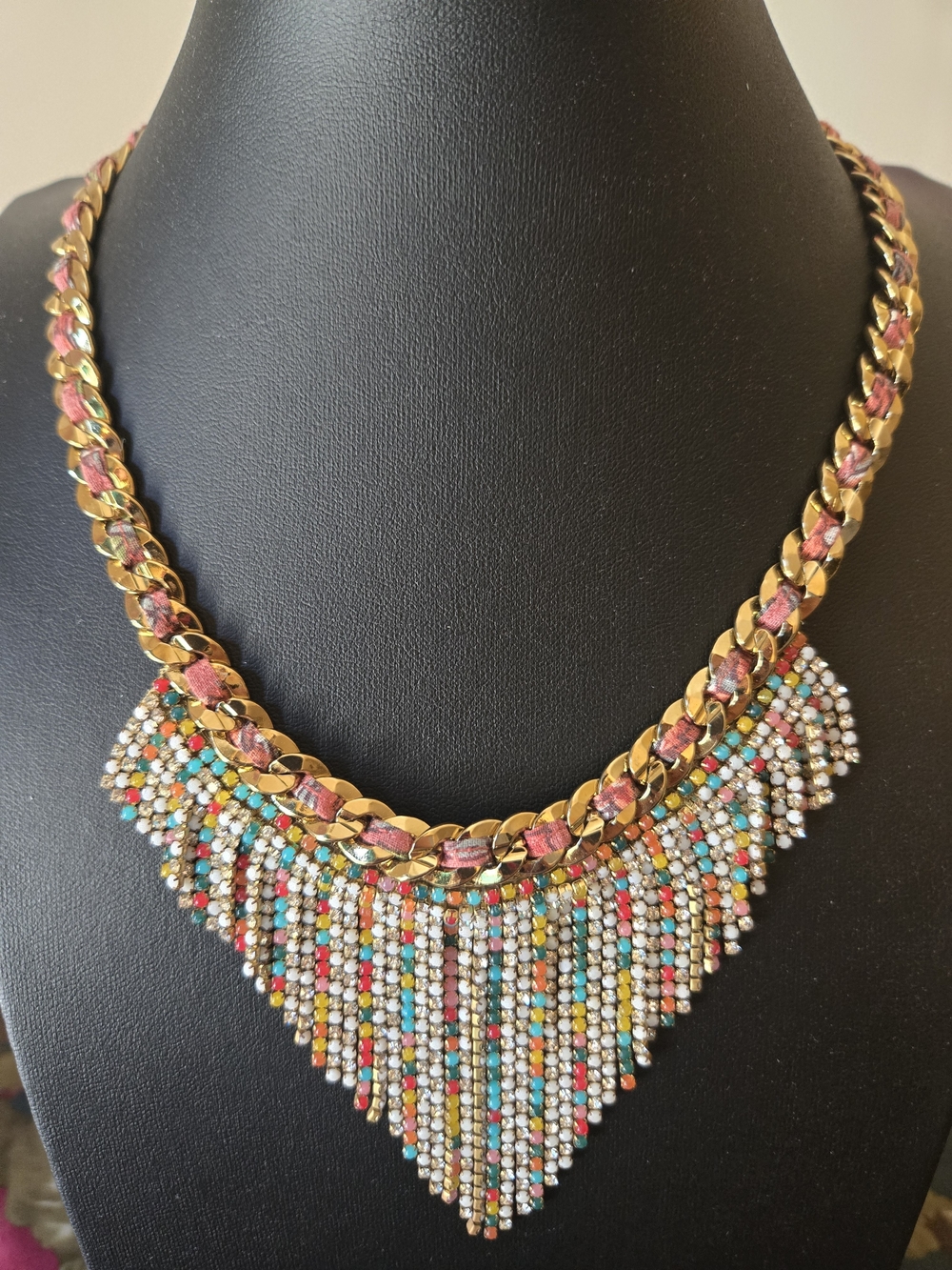 Colorful Fringe Statement Necklace - Gold and Multicolor